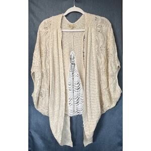 Democracy Womens M beigeOpen Knit Cardigan White Lace BOHO/Festival Casual